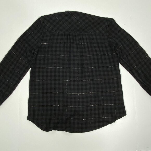 Rails Elosie Plaid Band Collar Button-Up Blouse - Onyx Lurex Size XS - Picture 8 of 8